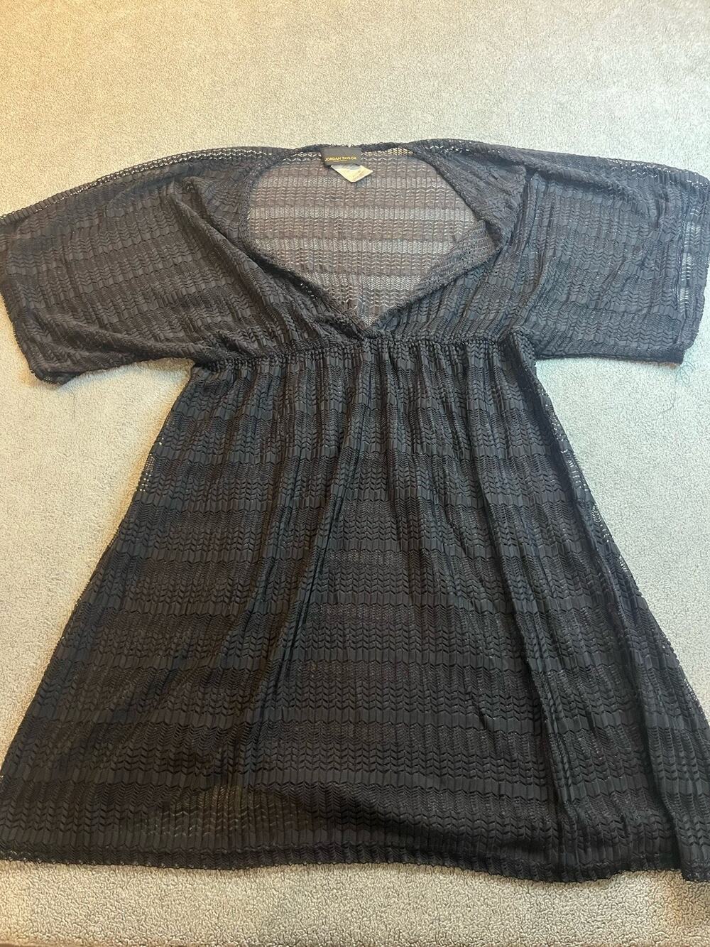 Jordan Taylor Swim Cover Up Dress Black Large AC119P Mesh Chevron V Neck Tunic